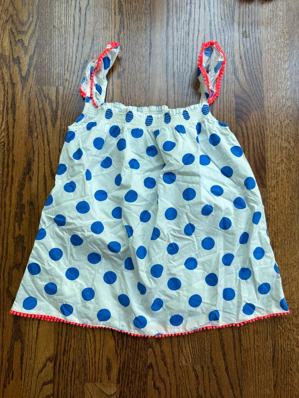Mini Boden Polka Dot Tank Top with Pink Pom Pom Trim 9-10 Years